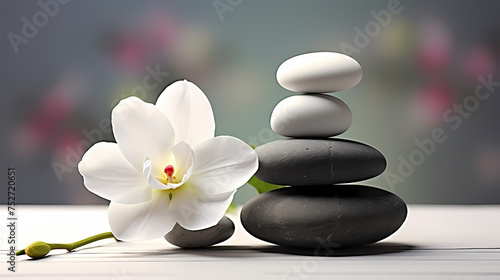 Soothing zen background with pebbles and flowers