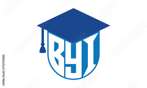 BYI initial letter academic logo design vector template. school college logo, university logo, graduation cap logo, institute logo, educational logo, library logo, teaching logo, book shop, varsity photo