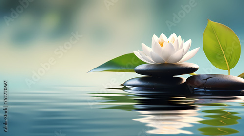 Soothing zen background with pebbles and flowers