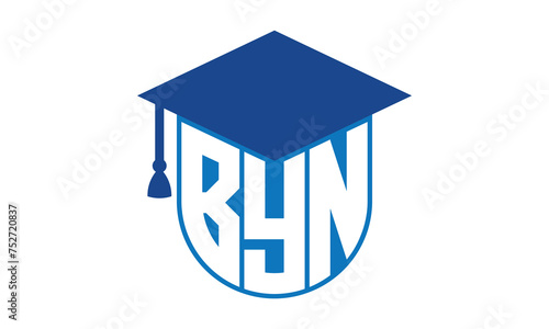 BYN initial letter academic logo design vector template. school college logo, university logo, graduation cap logo, institute logo, educational logo, library logo, teaching logo, book shop, varsity photo