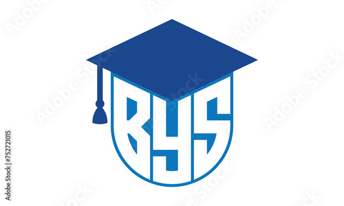 BYS initial letter academic logo design vector template. school college logo, university logo, graduation cap logo, institute logo, educational logo, library logo, teaching logo, book shop, varsity photo