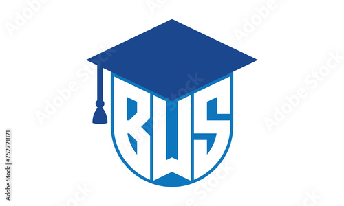 BWS initial letter academic logo design vector template. school college logo, university logo, graduation cap logo, institute logo, educational logo, library logo, teaching logo, book shop, varsity photo