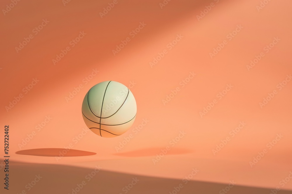 regulation-sized basketball suspended in mid-air against a vibrant orange backdrop