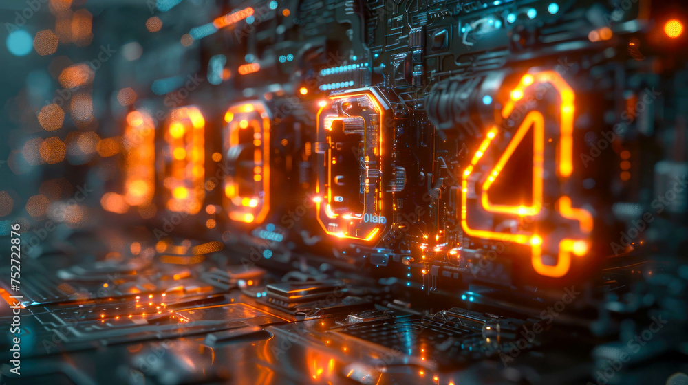 Fototapeta premium Electronic control panel with binary code. Futuristic technology background