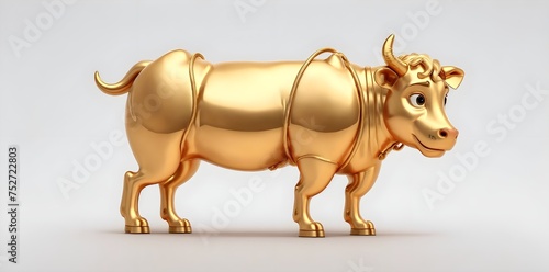 Golden bull on a white background. 3d illustration. Render.