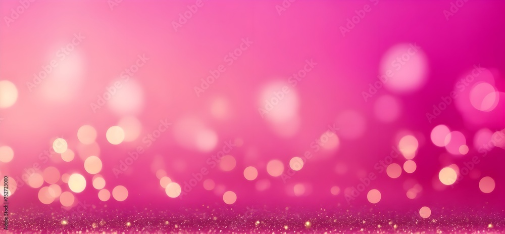 Abstract bokeh background with pink color and gold glitter lights.