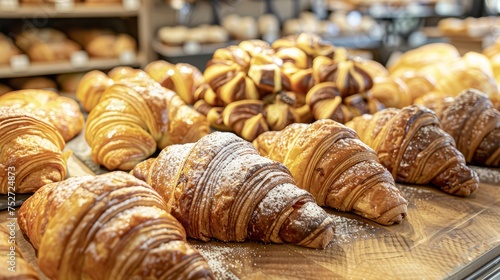 Elegant Display of Croissants - Sweet and golden, dusted with sugar