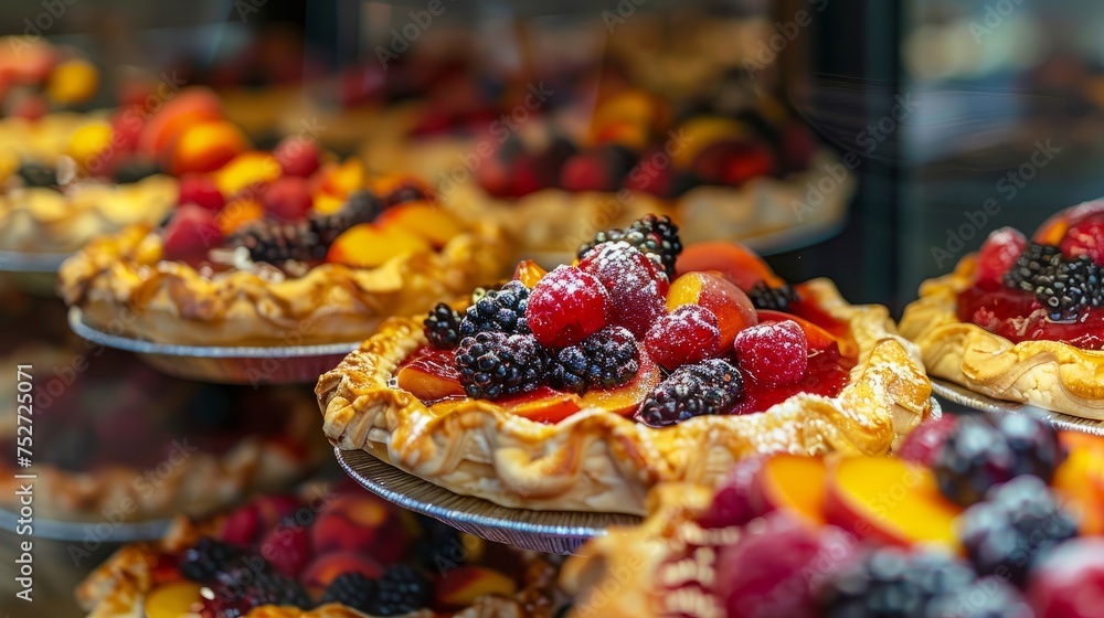 Artisan Pies with Fresh Fruit Toppings on Display