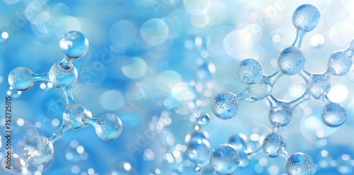 Wallpaper Mural The blue background with molecular structure of water, structural chemical formula view from a microscope. Torontodigital.ca