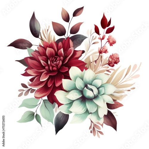 A bouquet of flowers with red and white flowers. The flowers are arranged in a way that they look like they are in a vase hand drawn watercolor