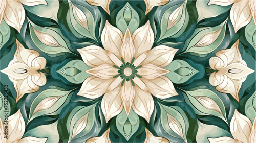 Kaleidoscopic green beige flower design abstract 