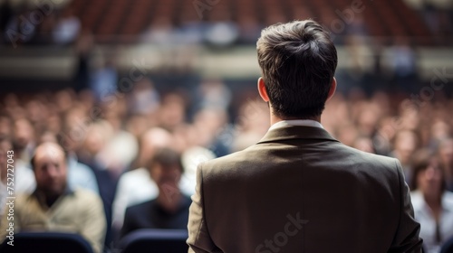  A speaker giving a lecture to an audience in an auditorium © Media Srock