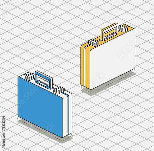 Closed briefcase with handle on white background. Isometric object. Modern brutalism style.