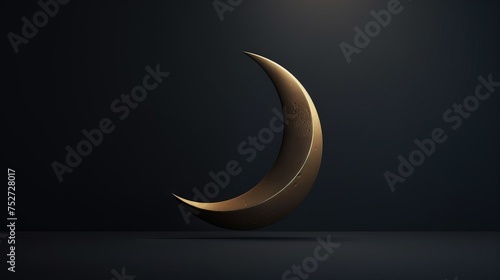 Illuminated crescent moon symbolizing islamic faith: 3d rendering on dark background 