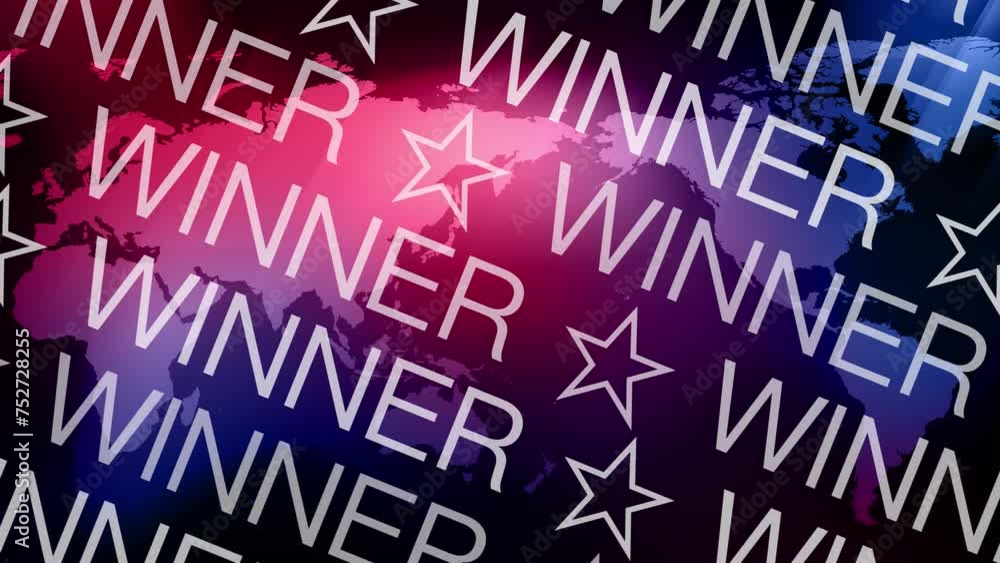Winner text on world map background with gold typography for successful champion presentation banner Winner text on world map background with gold typography for successful champion presentation banner