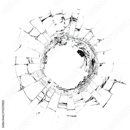 Clear Cracked Glass with Hole on Background