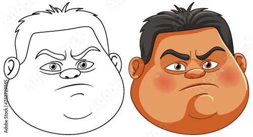 Two cartoon faces with angry expressions, vector art