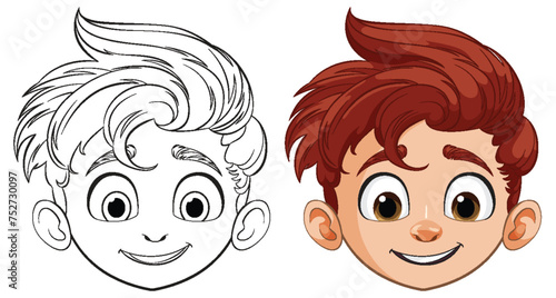 Vector illustration of a boy's face, colored and line art.