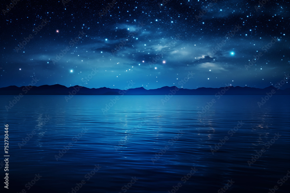 The atmosphere of the sea at night with many stars in the sky.