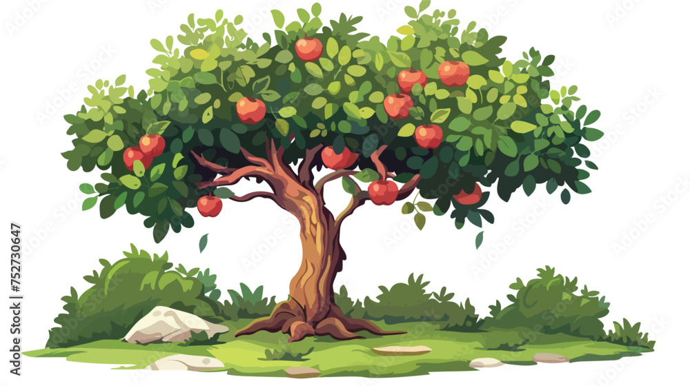 Scenery of the apple tree. freehand draw cartoon vector