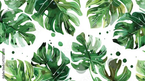 Seamless Hand Painting Watercolor Tropical Leaves 