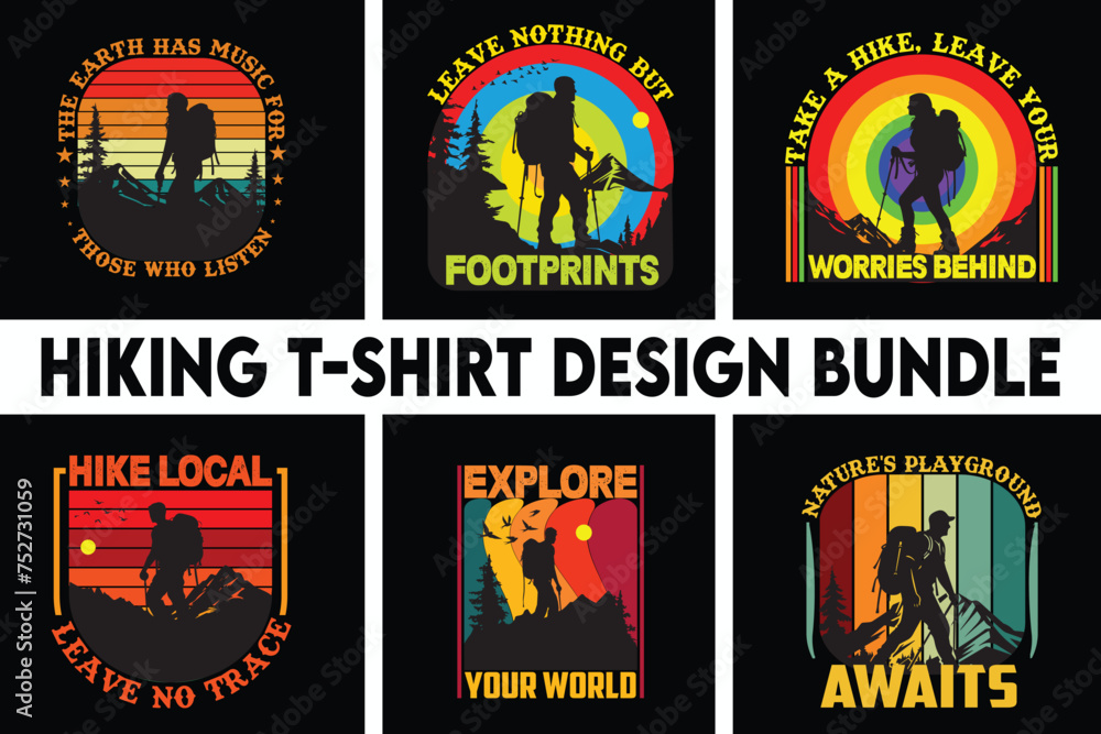 Hiking T-Shirt Design Bundle. Hiking T-Shirt Design vector