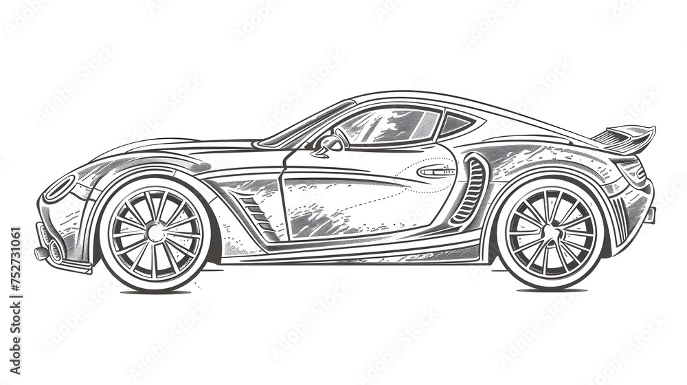Adult coloring page for book and drawing. Funny vector illustration. High speed drive vehicle. Graphic element. Car wheel. Black contour sketch illustrate Isolated on white background