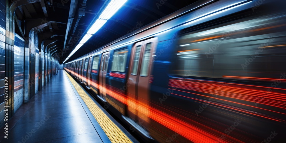 In the stillness of the subway station, empty platforms await the arrival of passengers, enveloped in serene solitude In the stillness of the subway station, empty platforms await the arrival of passengers, enveloped in serene solitude