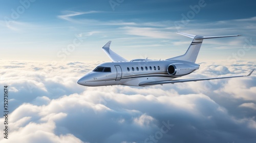  Business jet airplane flying on high altitude