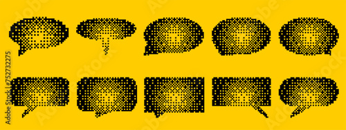 Pixel speech bubble set. Pixel art element for dialog box. Computer 8 bit graphic. Speech bubble retro design. Vector illustration
