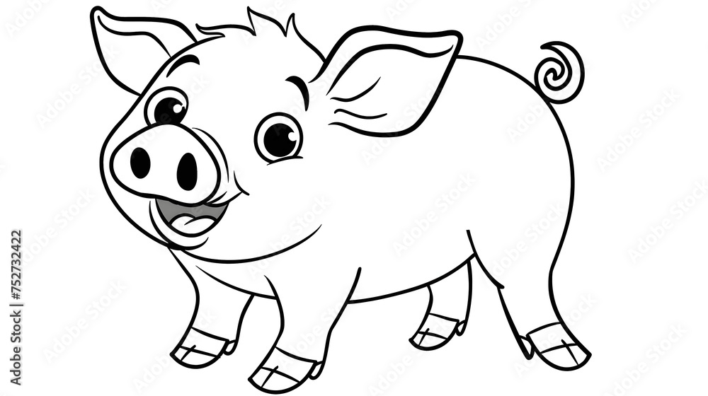 Cute pig, simple thick lines kids and preschool children cartoon coloring book pages