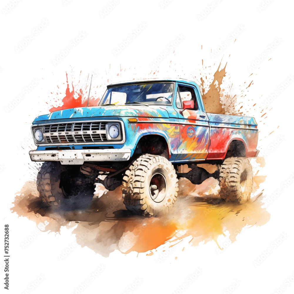 Obraz premium Pickup truck, pastel watercolor