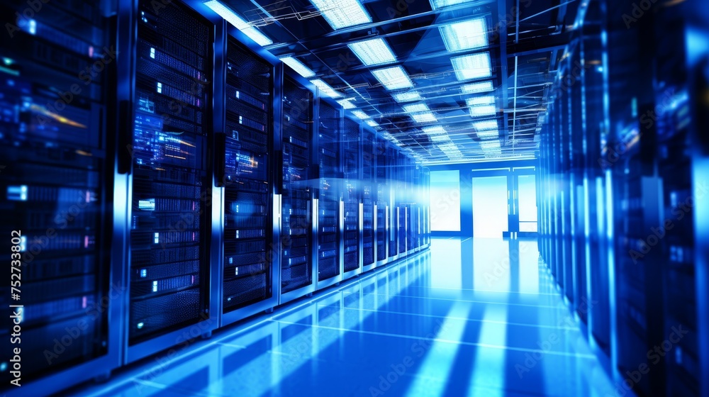 Fototapeta premium Data center and network devices in high performance operation