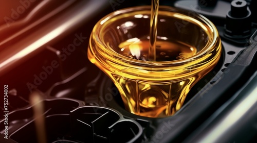 Car engine with lubricant oil on repairing