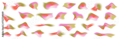 Aura y2k gradient abstract shape set. Blur y2k fluid irregular organic element. Blur gradient mesh. Vector illustration