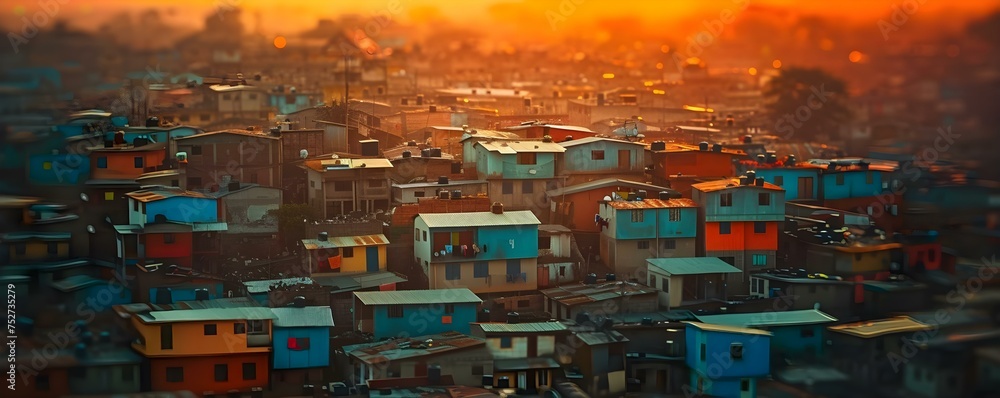 Urban poverty depicted highlighting socioeconomic challenges in developing nations. Concept Urban Poverty, Socioeconomic Challenges, Developing Nations, Poverty Alleviation, Social Inequality