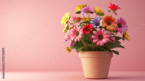 3d blooming flowers in pot