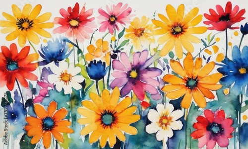 vibrant display of assorted flowers illustrated in watercolor. © Sohel