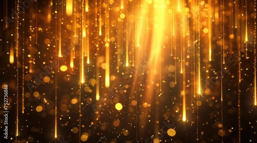 Golden Shimmering Bokeh Lights Abstract Festive Background.