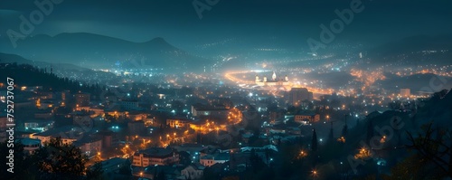 Captivating night view of Tbilisi Georgia showcasing the modern urban cityscape. Concept Night View, Tbilisi Georgia, Urban Cityscape, Modern Architecture, Captivating Scenery