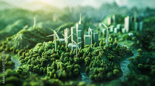3D detailed energy transition in a green economy representing the future of World Economic development photo
