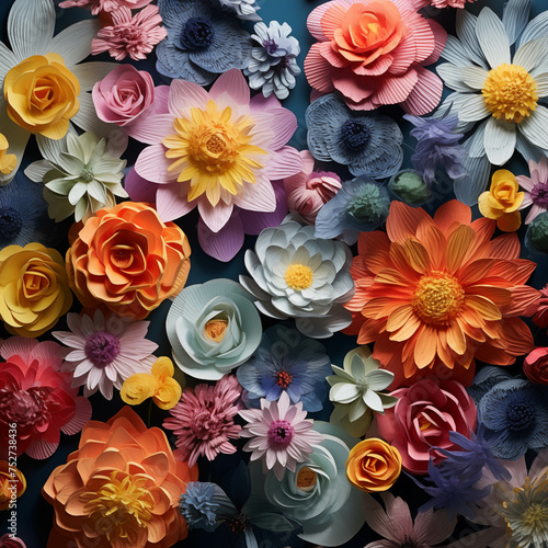 Flowers created by cutting paper and putting them together to form a variety of beautiful flowers. © Gun
