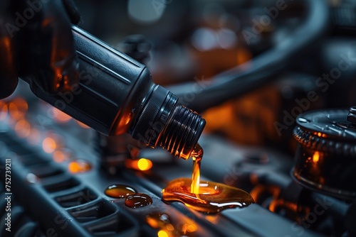 Efficient Oil Change. With precision and confidence, the mechanic performs an oil change, ensuring that the process is carried out swiftly and that the vehicle's engine will continue running smoothly