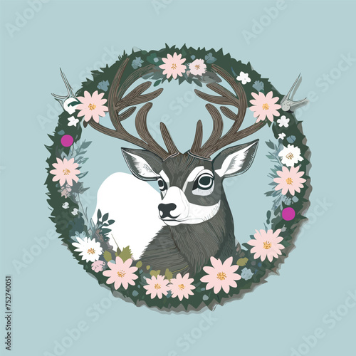 Deer in forest with snow in the winter season and christmas.vector paper art and digital craft style.
