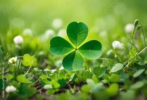 Four-leaf clover growing in a meadow. Symbol of happiness. AI Generative © Muhammad Faizan