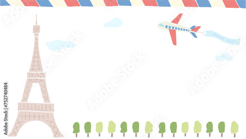 Background frame inspired by France, stylish hand-drawn illustration / フランスをイメージした背景フレーム、おしゃれな手描きイラスト