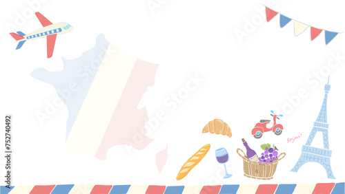 Background frame inspired by France, stylish hand-drawn illustration / フランスをイメージした背景フレーム、おしゃれな手描きイラスト