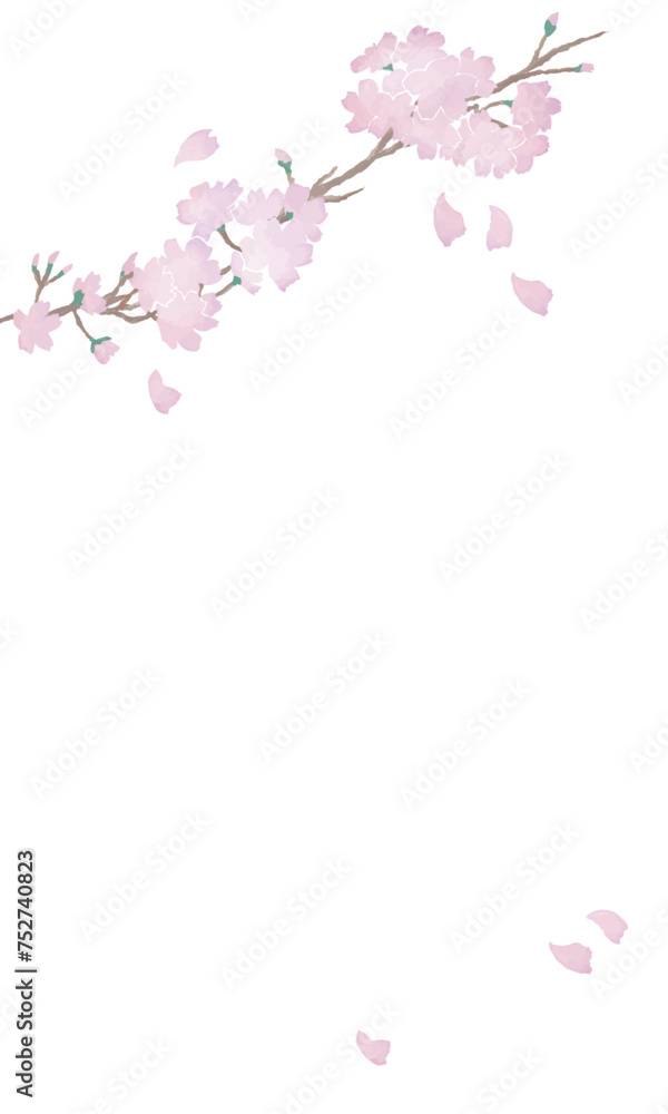 手描きの水彩タッチの桜の花のフレームのベクターイラスト