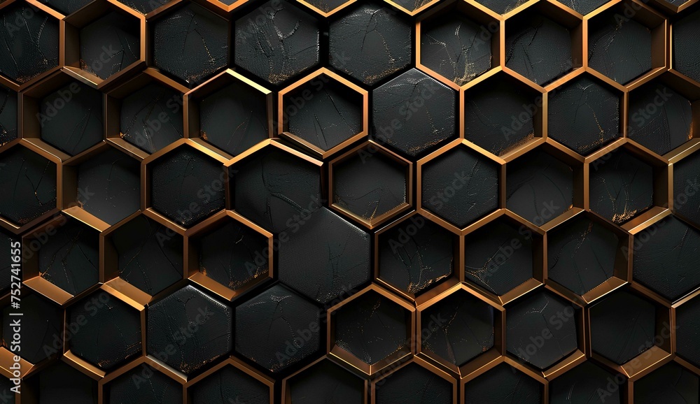 Luxury abstract geometric background made of black and gold hexagons or honeycomb with glowing for Wallpaper, Banner, Background, Card, Book Illustration, landing page Luxury abstract geometric background made of black and gold hexagons or honeycomb with glowing for Wallpaper, Banner, Background, Card, Book Illustration, landing page