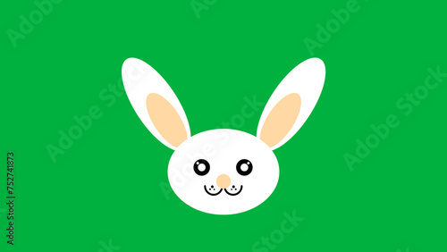 cute and beautiful white bunny illustration on green screen
